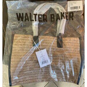 NWT WALTER BAKER Delaney Tote Bag Natural Raffia Vegan Leather Handles $160